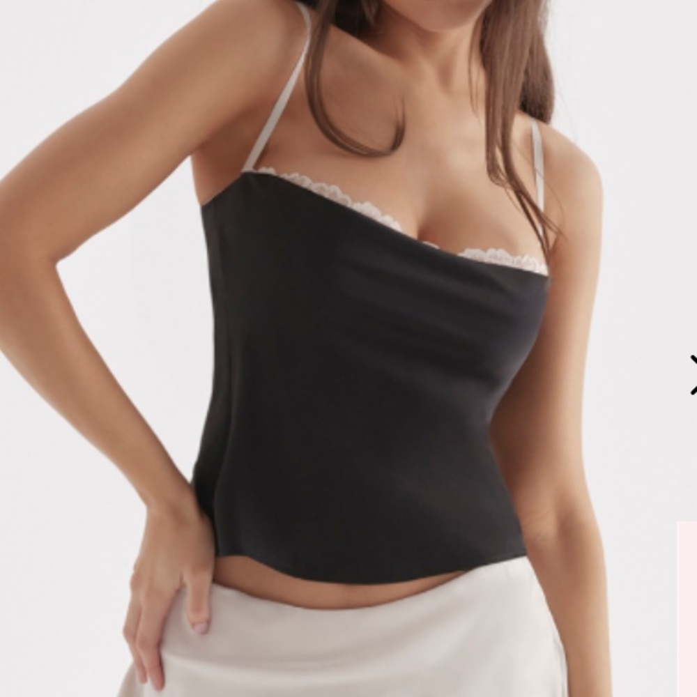Satin lace black tube tank
